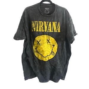 NIRVANA Smiley Face Black Licensed Vintage-Look Tee - Unisex Sz XL - NWOT
